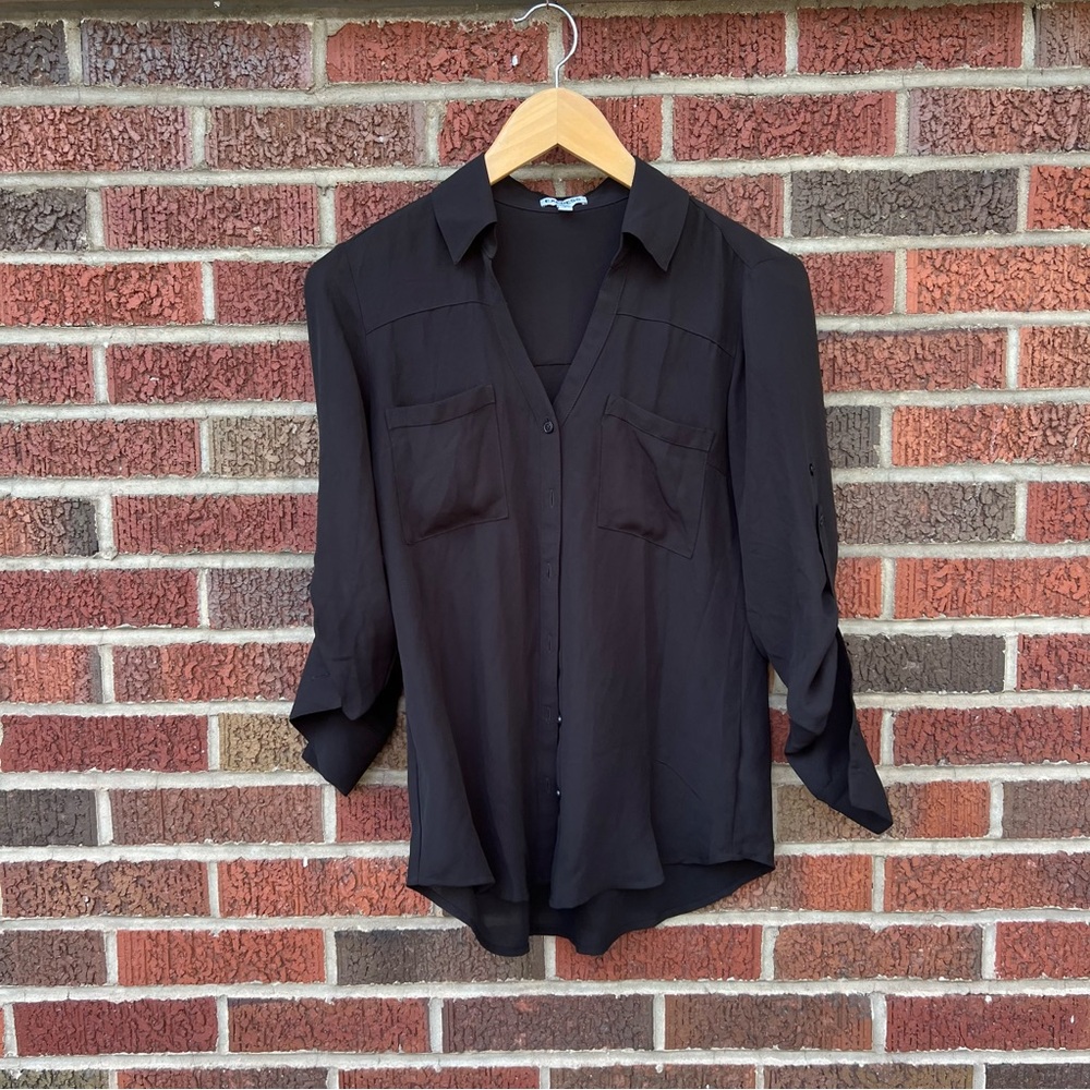 Express Collared Button Cuffed Sleeve Pocket Butt… - image 1